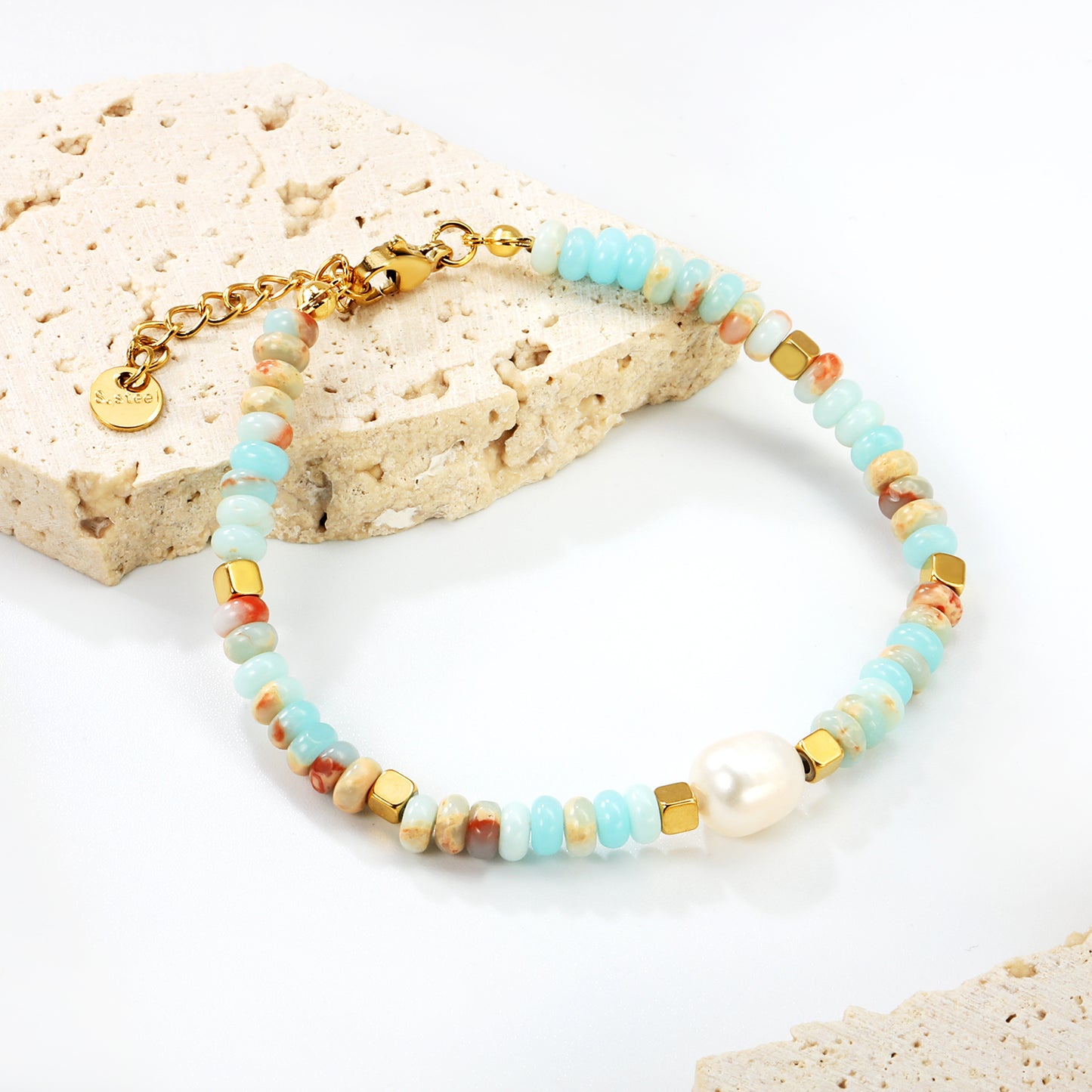 PULSERA JASPE CELESTE PERLA