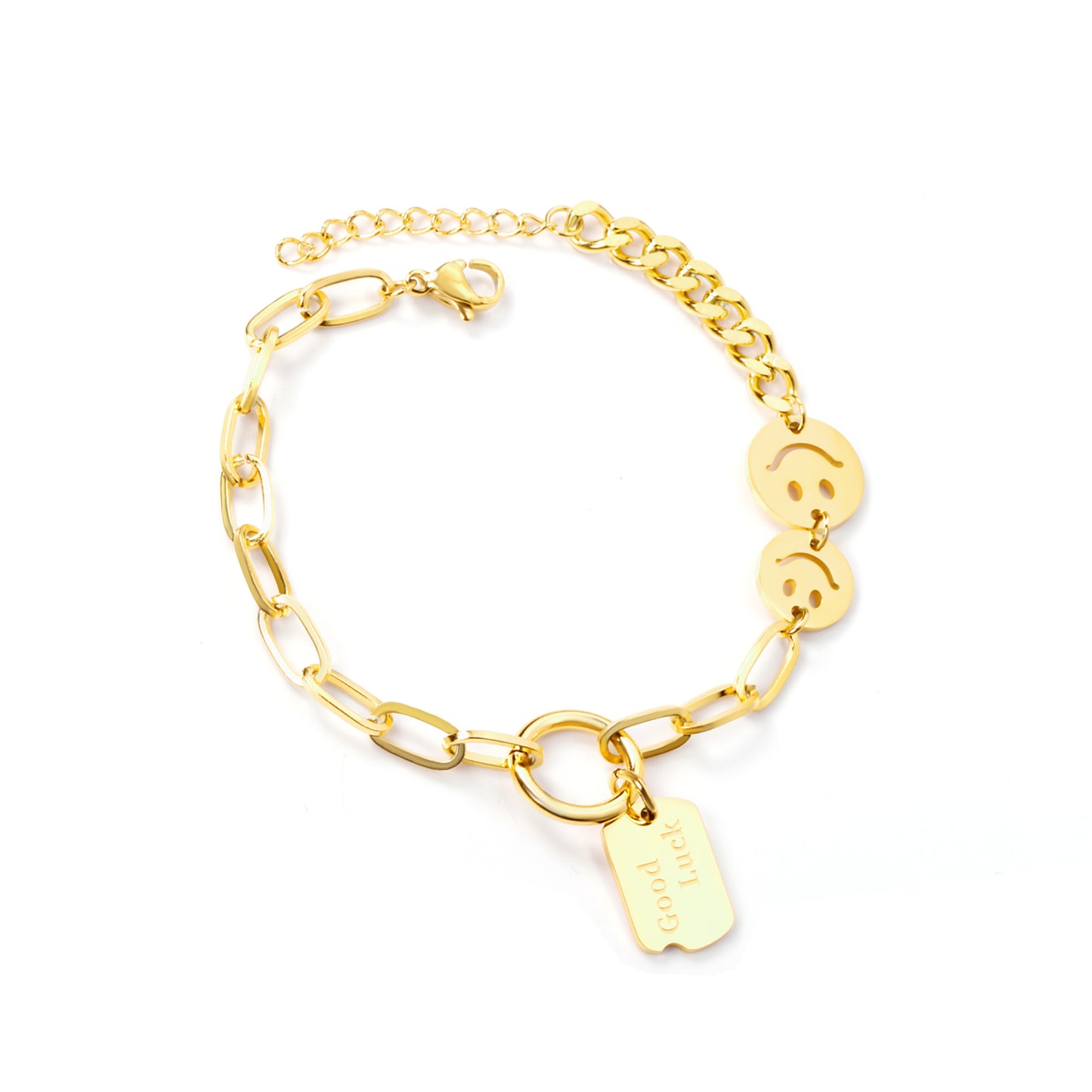 PULSERA CARITA FELIZ PLACA GOOD LUCKÂ