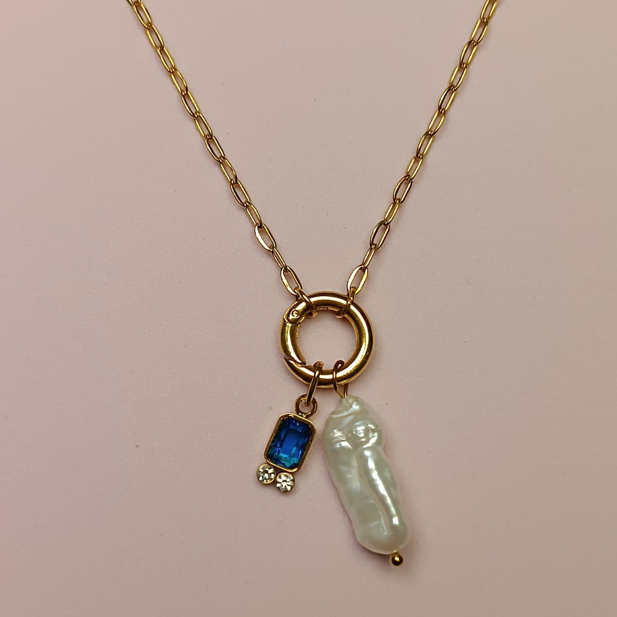 COLLAR PERLA BARROCA ZIRCONIA AZUL