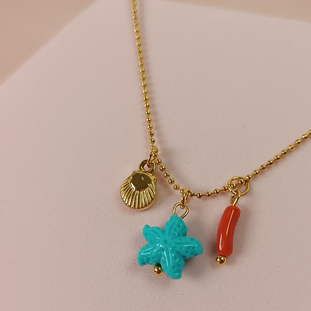 COLLAR STARFISH AZUL CADENA MILITAR MINI DORADO
