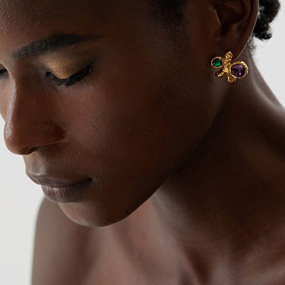 Arete cristal verde púrpura