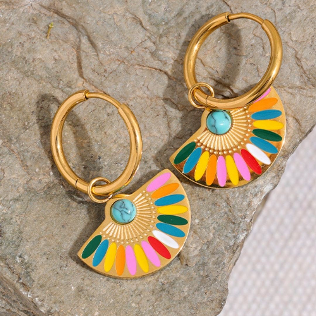 Arete abanico y turquesa