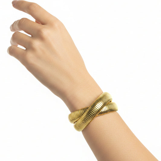 BRAZALETE ELASTICO TRIPLE DORADO