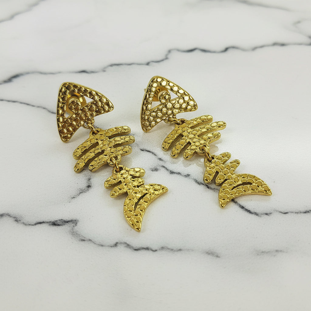 ARETES ESQUELETO PEZ COLGANTE