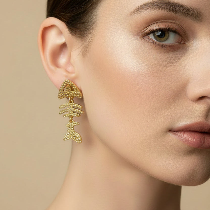 ARETES ESQUELETO PEZ COLGANTE