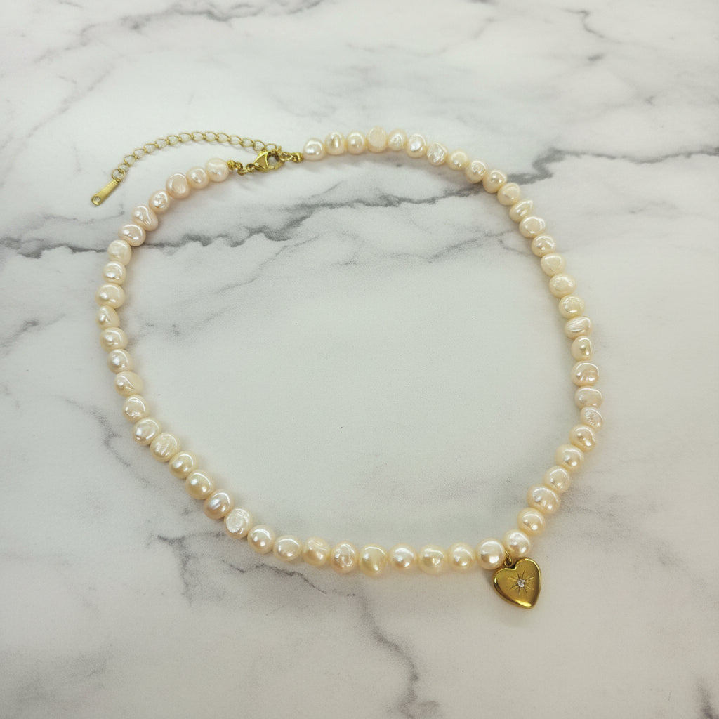 COLLAR PERLA ROSADA LILA