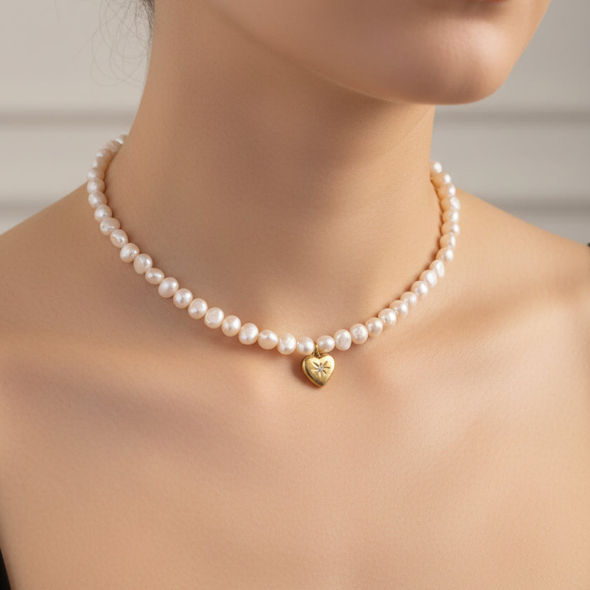COLLAR PERLA ROSADA LILA