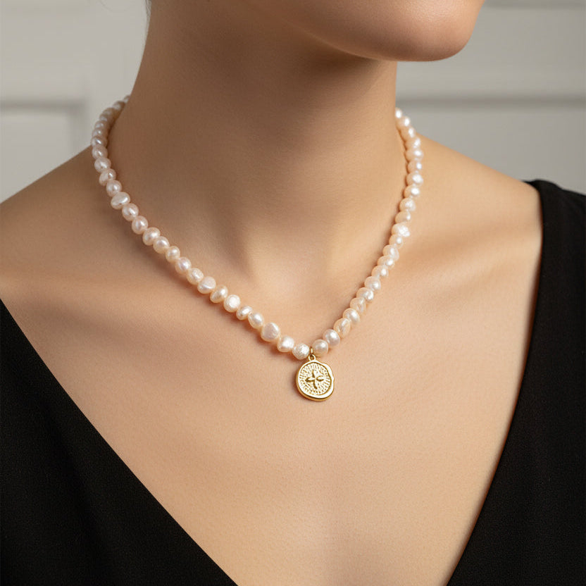 COLLAR PERLA ROSADA LILA