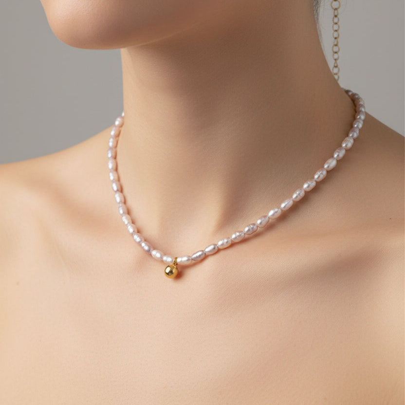 COLLAR PERLA ROSADAS Y LILA