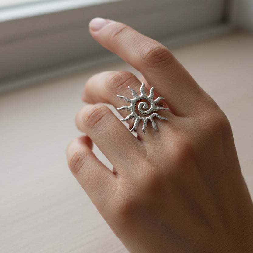 ANILLO SOL ESPIRAL PLATEADO