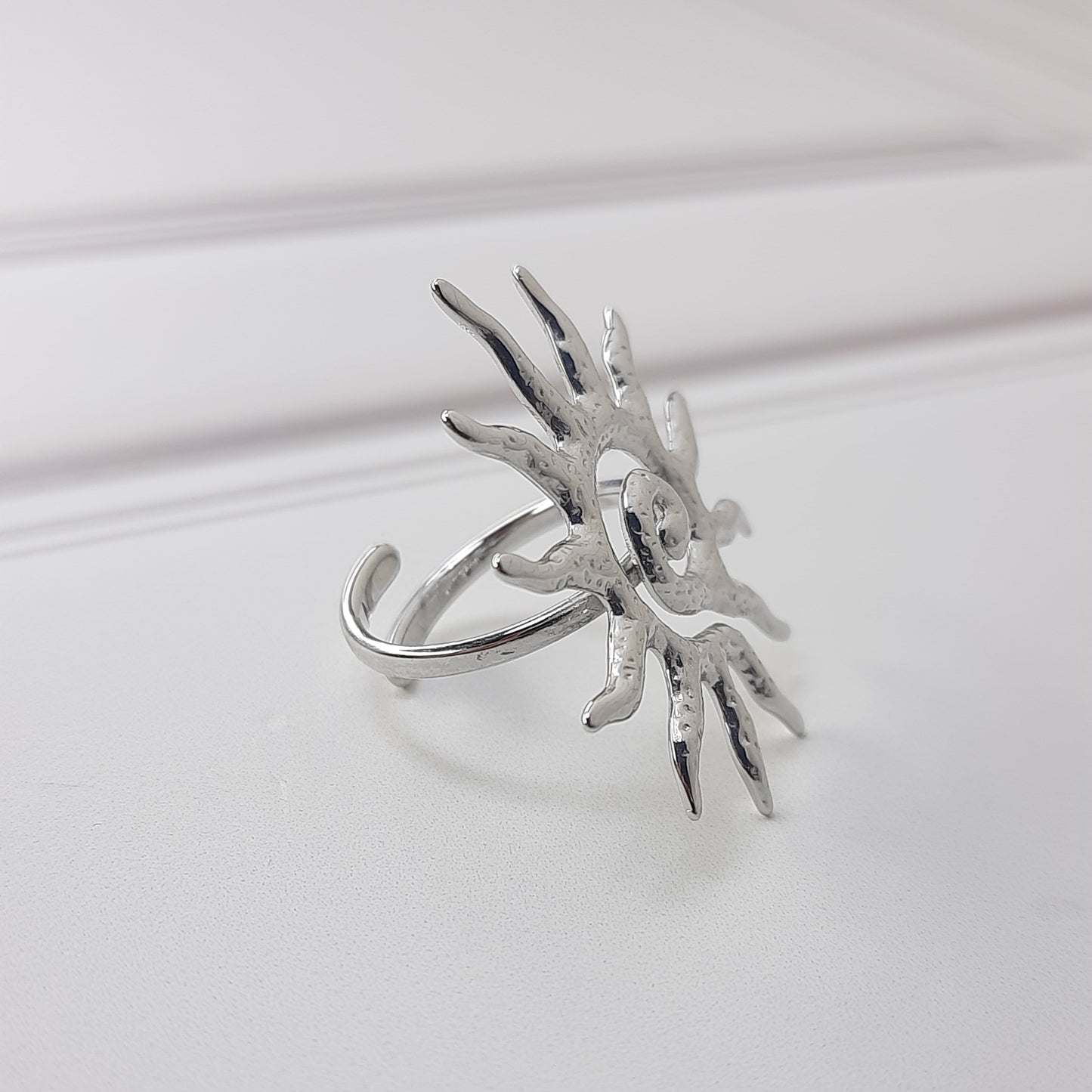 ANILLO SOL ESPIRAL PLATEADO