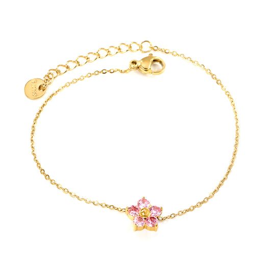 PULSERA FLOR ZIRCONIA ROSA