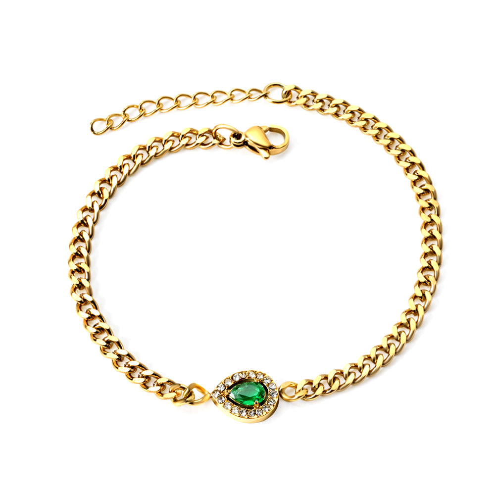 PULSERA GOTA ZIRCONIA VERDE AGUA