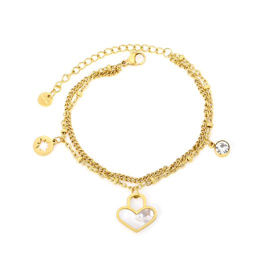 PULSERA DOBLE CORAZON MADRE PERLA