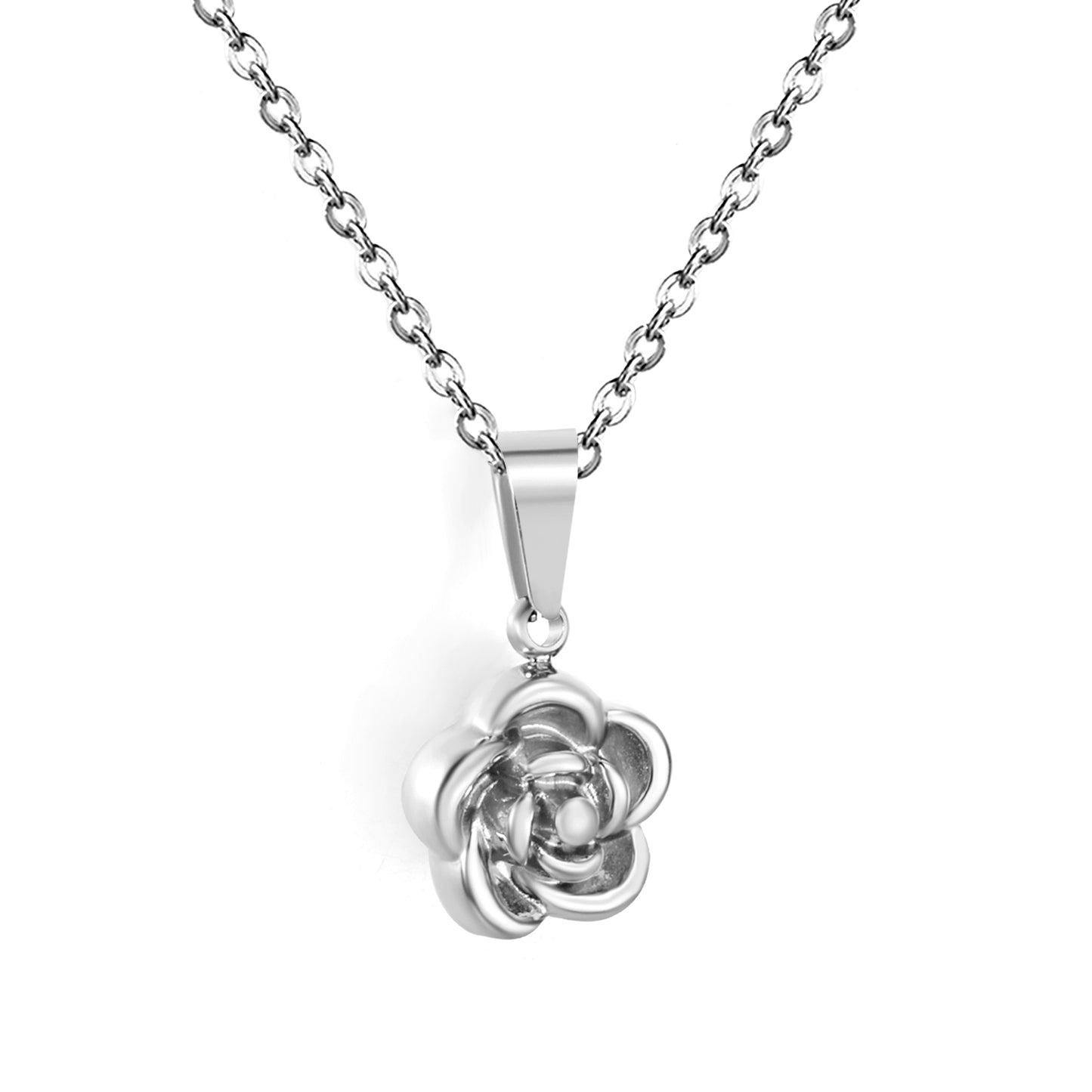COLLAR FLOR ROSA PLATEADO