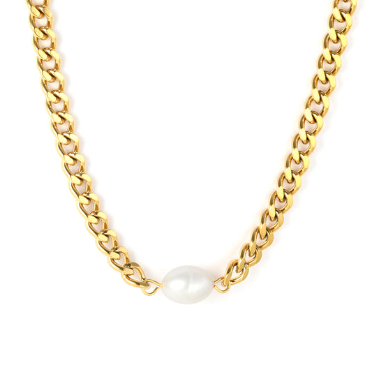 COLLAR ESLABON GRUESO UNA PERLA