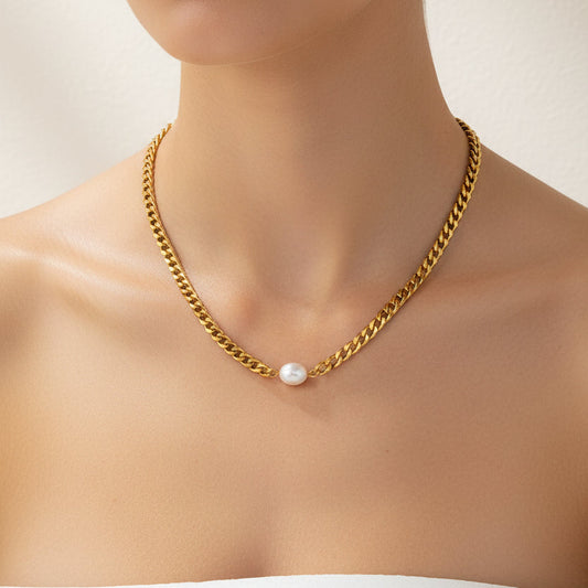 COLLAR ESLABON GRUESO UNA PERLA