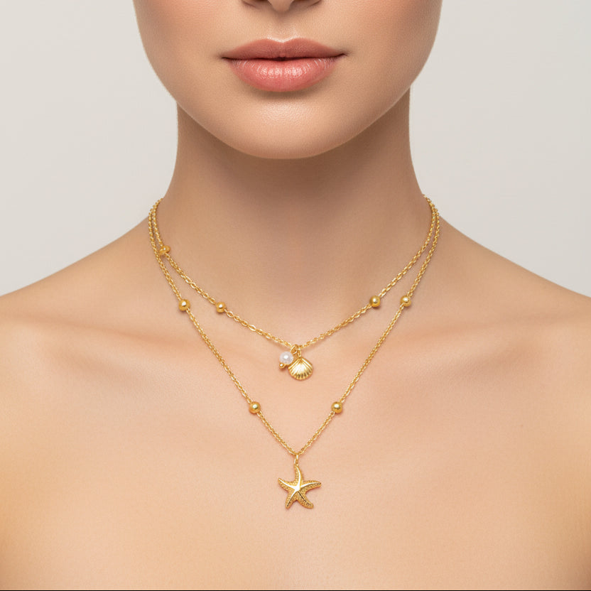 COLLAR DOBLE MINI ESTRELLA PERLA