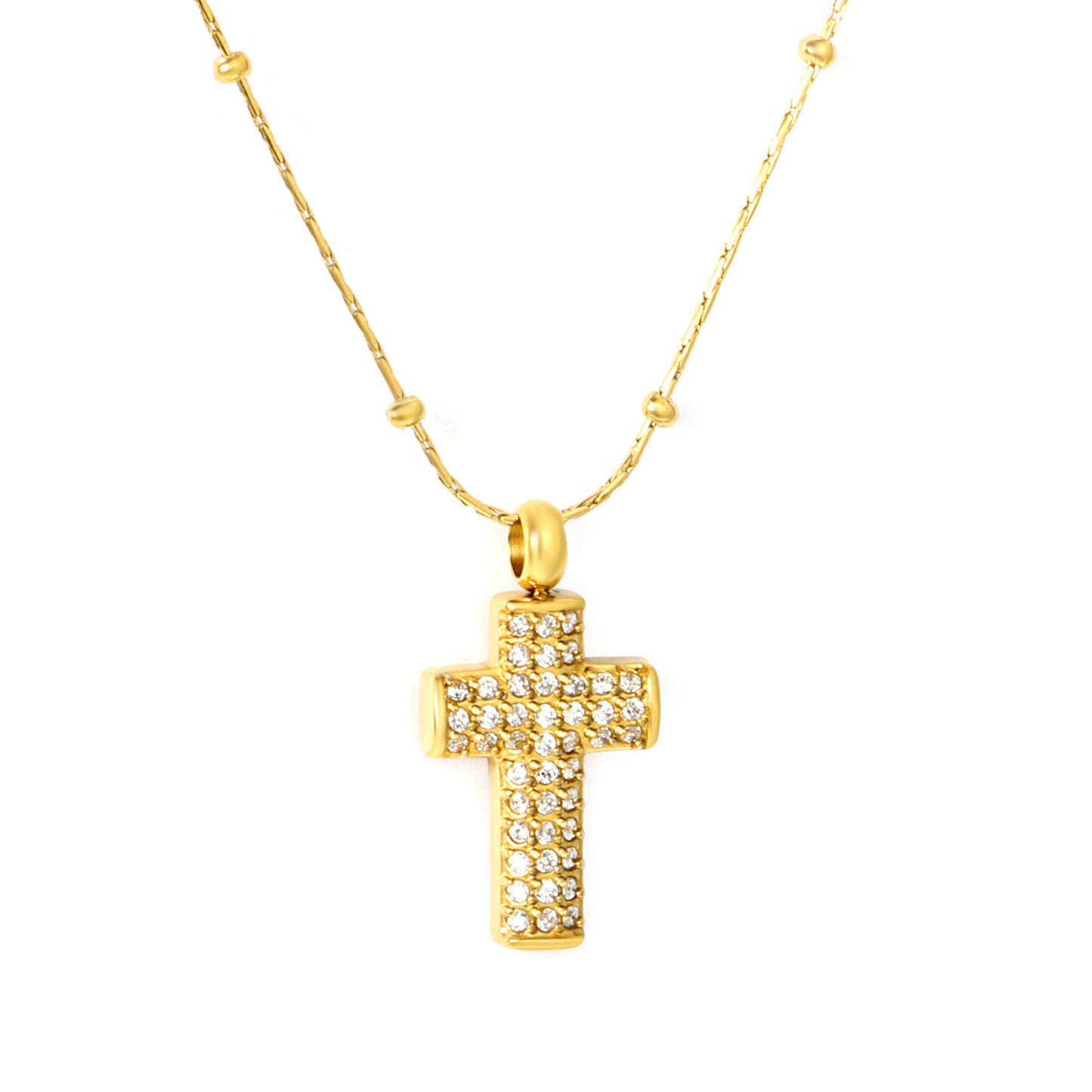 COLLAR CRUZ ZIRCONIA CADENA ESFERAS