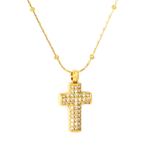 COLLAR CRUZ ZIRCONIA CADENA ESFERAS