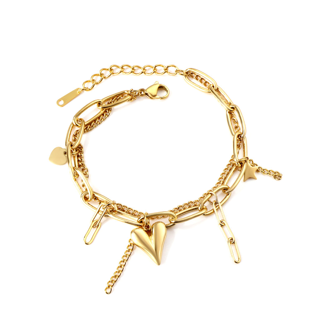 PULSERA DOBLE CORAZON DORADO CHAIN