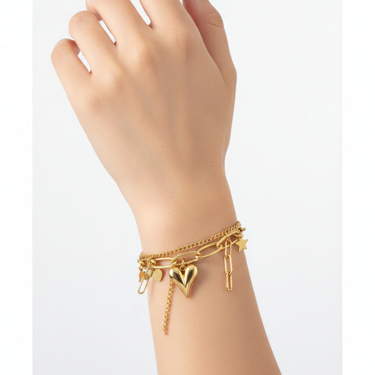 PULSERA DOBLE CORAZON DORADO CHAIN