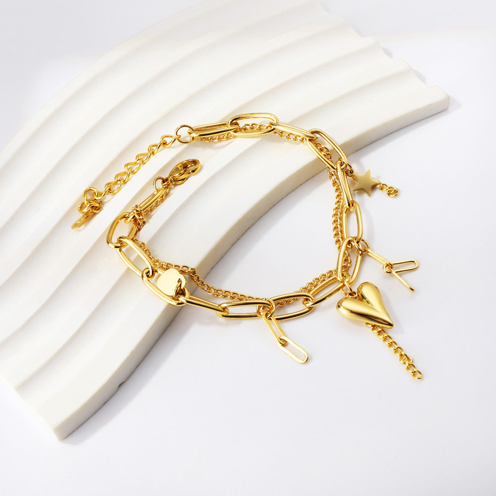 PULSERA DOBLE CORAZON DORADO CHAIN