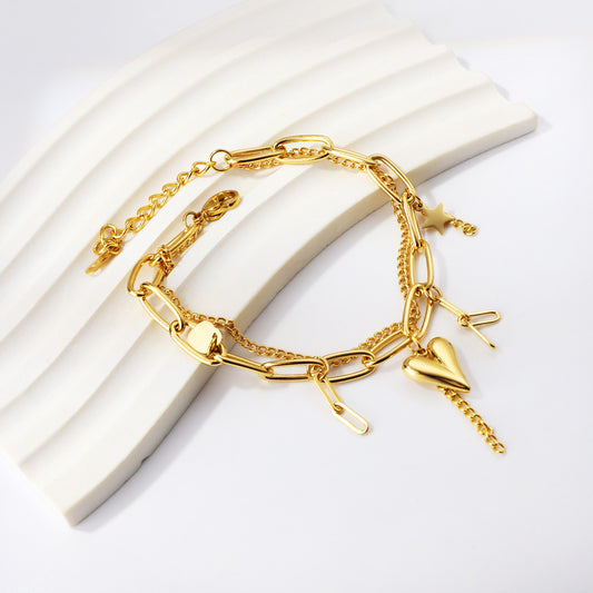 PULSERA DOBLE CORAZON DORADO CHAIN