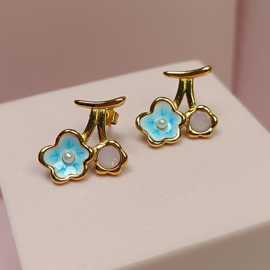 ARETE FLOR ESTAMLTADA ROSA AZUL