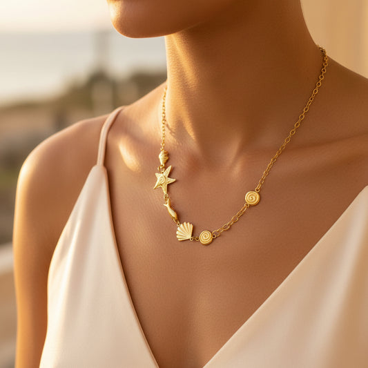 COLLAR DORADO PEZ CONCHA ESTRELLA
