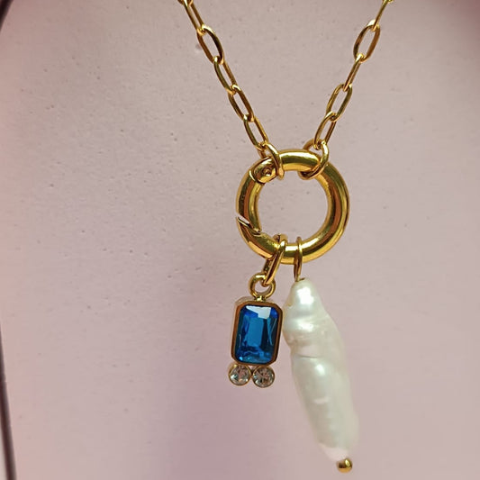 COLLAR PERLA BARROCA ZIRCONIA AZUL