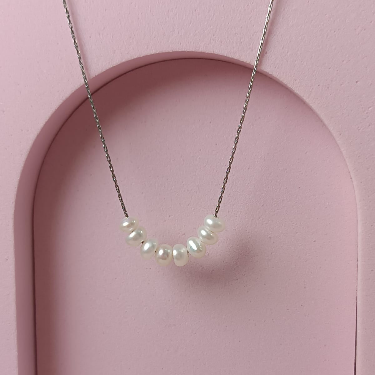COLLAR HILO MINI PERLAS PLATEADO