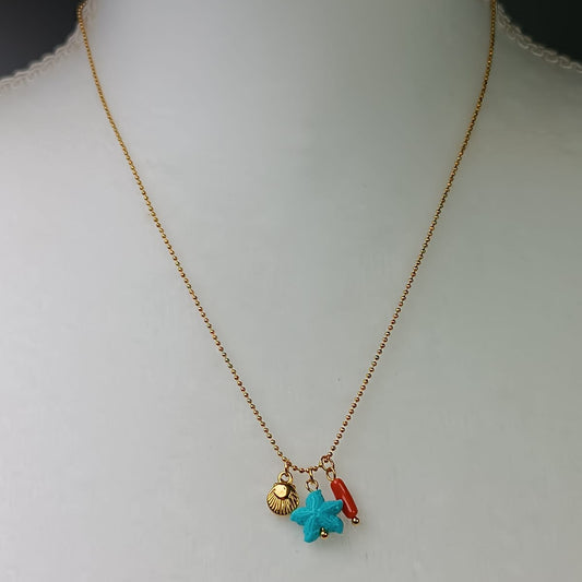 COLLAR STARFISH AZUL CADENA MILITAR MINI DORADO