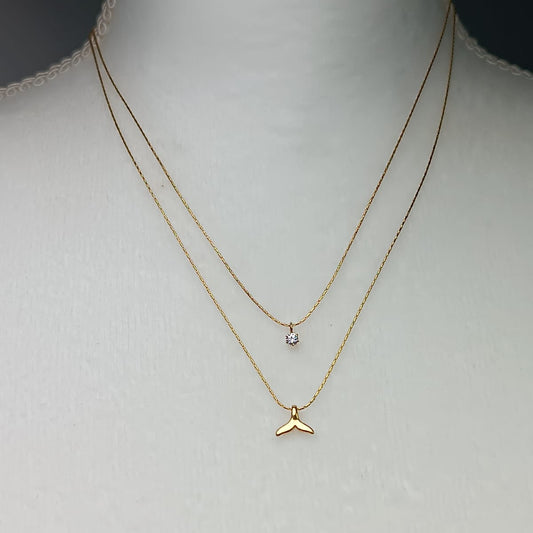COLLAR DOBLE COLA DE BALLENA ZIRCONIA DORADO