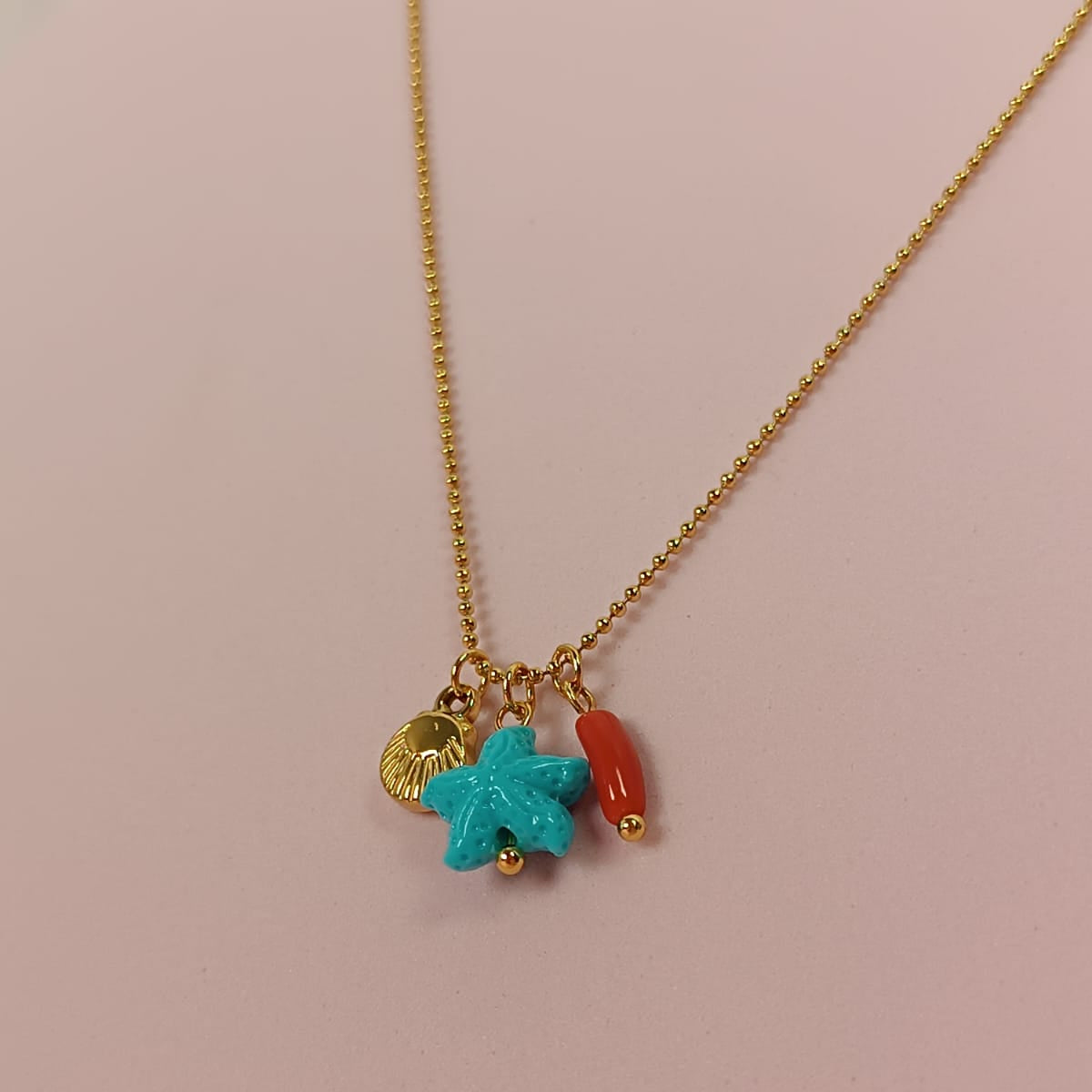 COLLAR STARFISH AZUL CADENA MILITAR MINI DORADO
