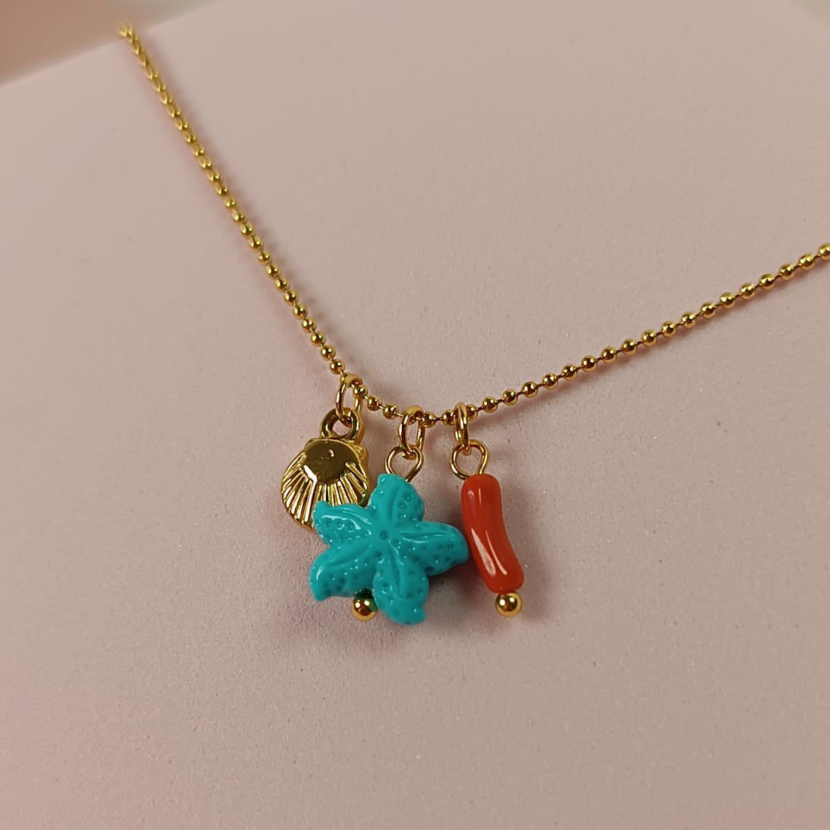 COLLAR STARFISH AZUL CADENA MILITAR MINI DORADO