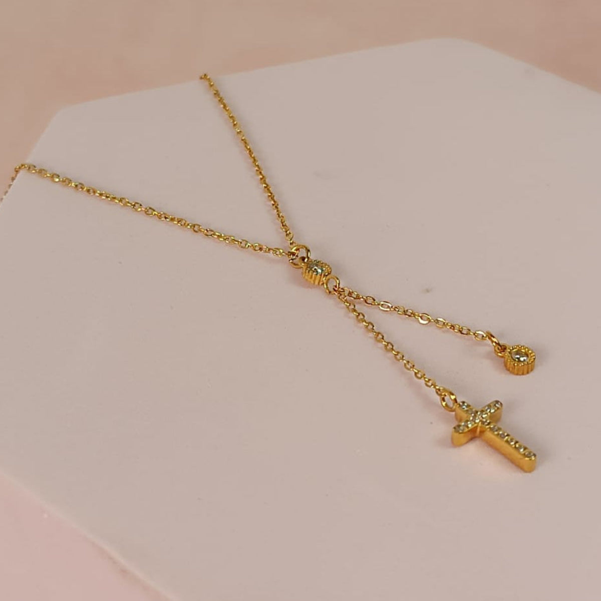 COLLAR CRUZ COLGANTE DOBLE DORADO