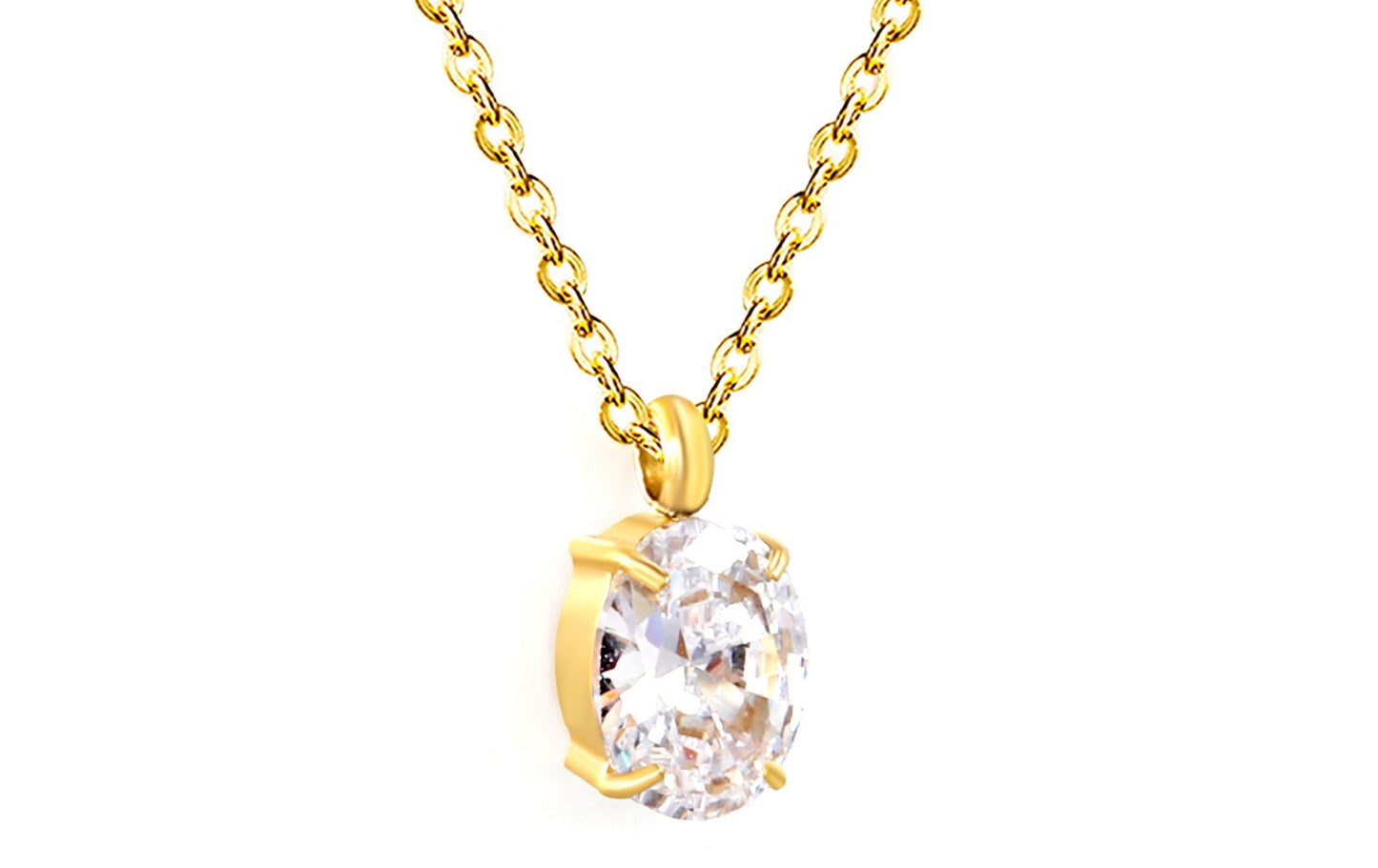 COLLAR OVALO ZIRCONIA DORADO